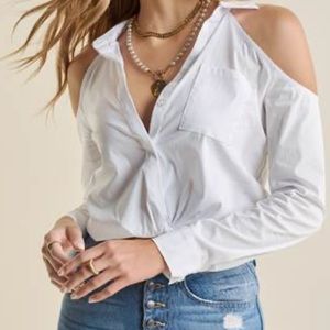 Cold Shoulder Button Up Top